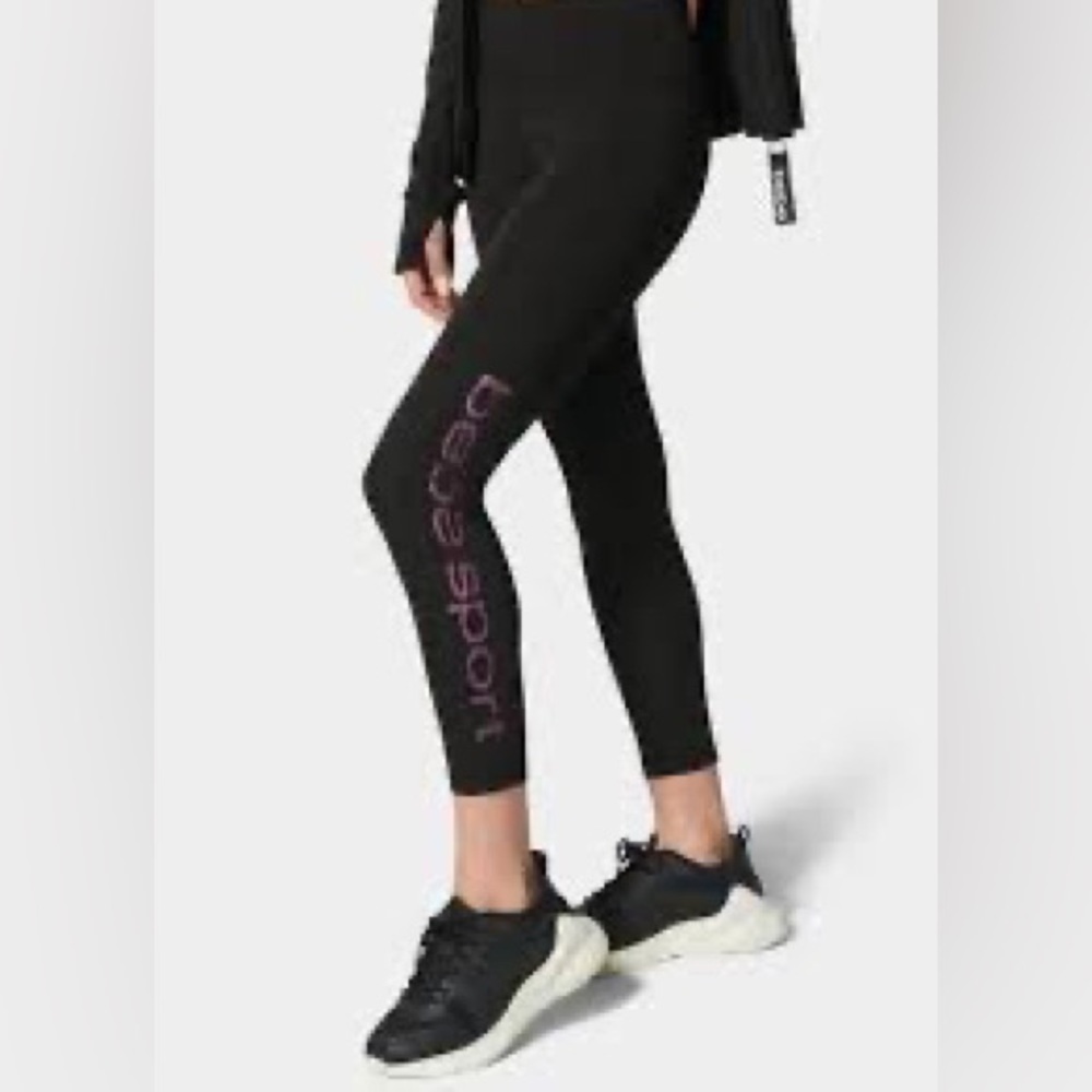 Bebe Women's Laser Cut Rainbow Logo Legging - Black -
